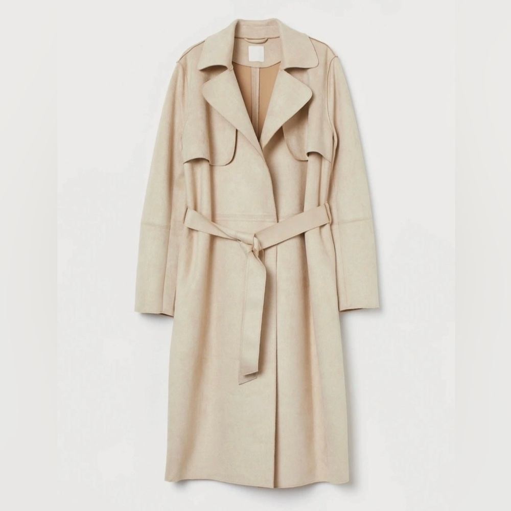 Oversized Light Beige/Cream Faux Suede Trench Coat